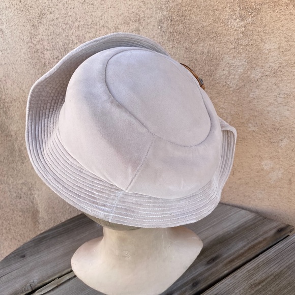VTG 1940s 1950s Pink Tan Velvet Tilt Cloche OS main image 5